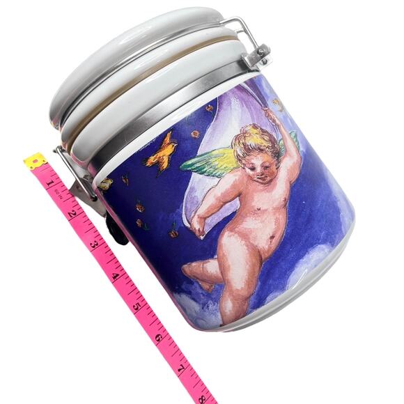 VTG Flights of Angels CANISTER Coffee Sugar Flour Popcorn Seal Cherubs Italy Art - Picture 4 of 7